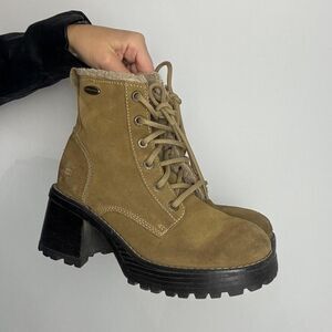 Skechers Suede Tan and Brown Chunky Square Toe and Block Heel Ankle Boots